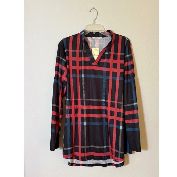 SeSe Code Women's 3/4 Roll Sleeve Plaid Shirt Business Casual Blouse - Picture 1 of 5